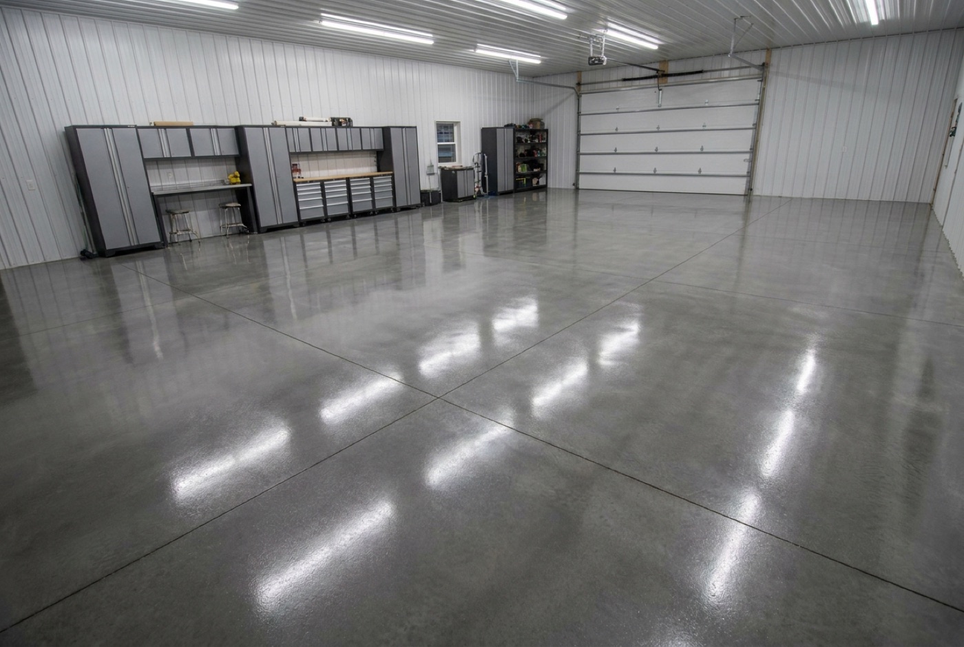Polished concrete garage and shop floor